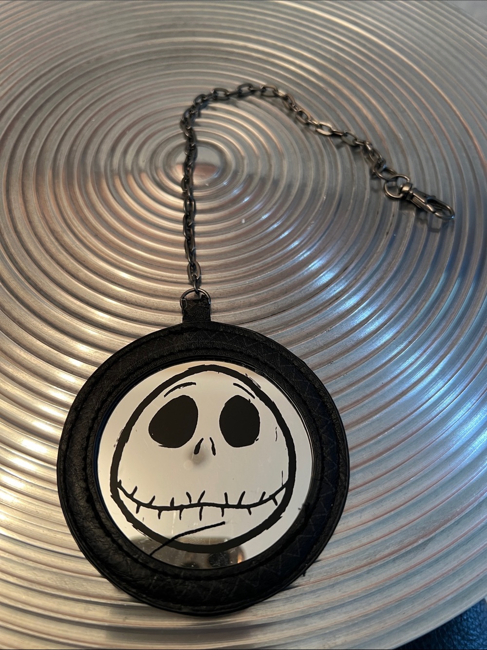 Jack Skellington Round Mirror Keychain - Black & White